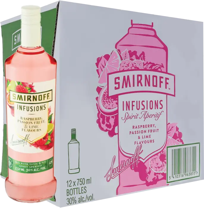 Picture of SMIRNOFF RASPBERRY & P/FRUIT & LIME 750ML x 12